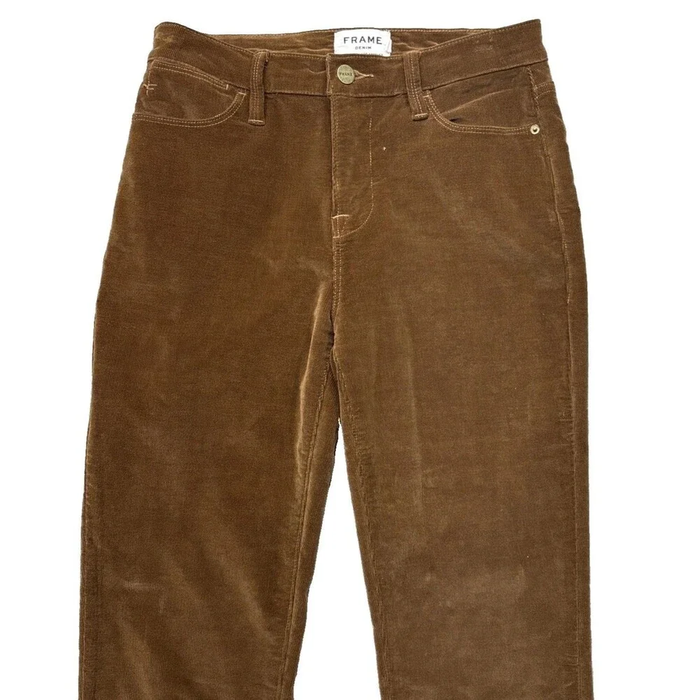 FRAME Le High Straight Corduroy Pants Womens 26 High Rise Ankle Stretch Brown
